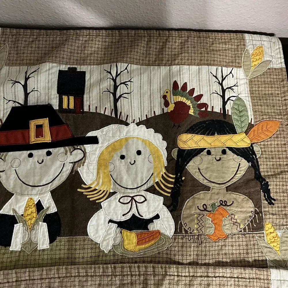 4 Vintage Thanksgiving Placemats Pilgrim Indian‎ Native American Kitschy Cute